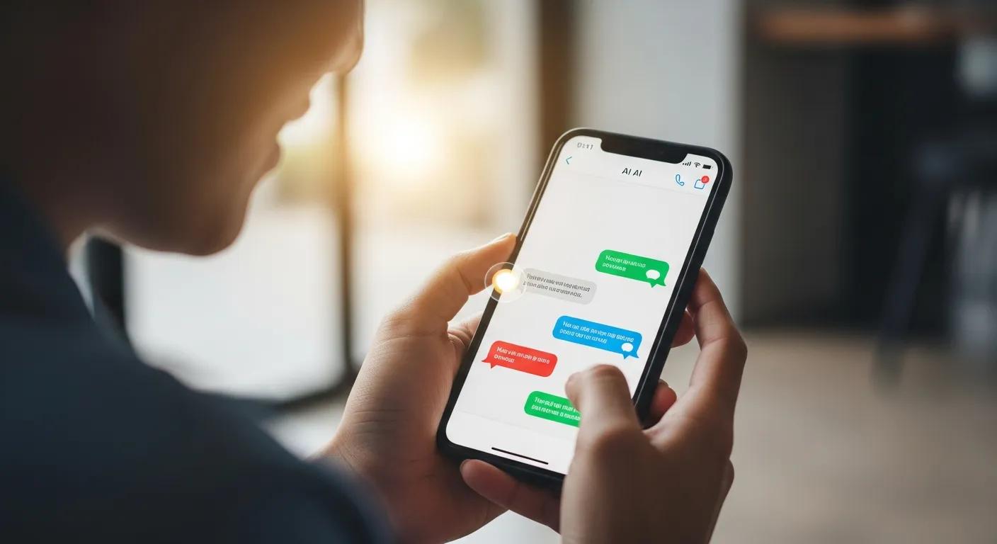 Customer using an AI chatbot on a smartphone, don't use a robot
