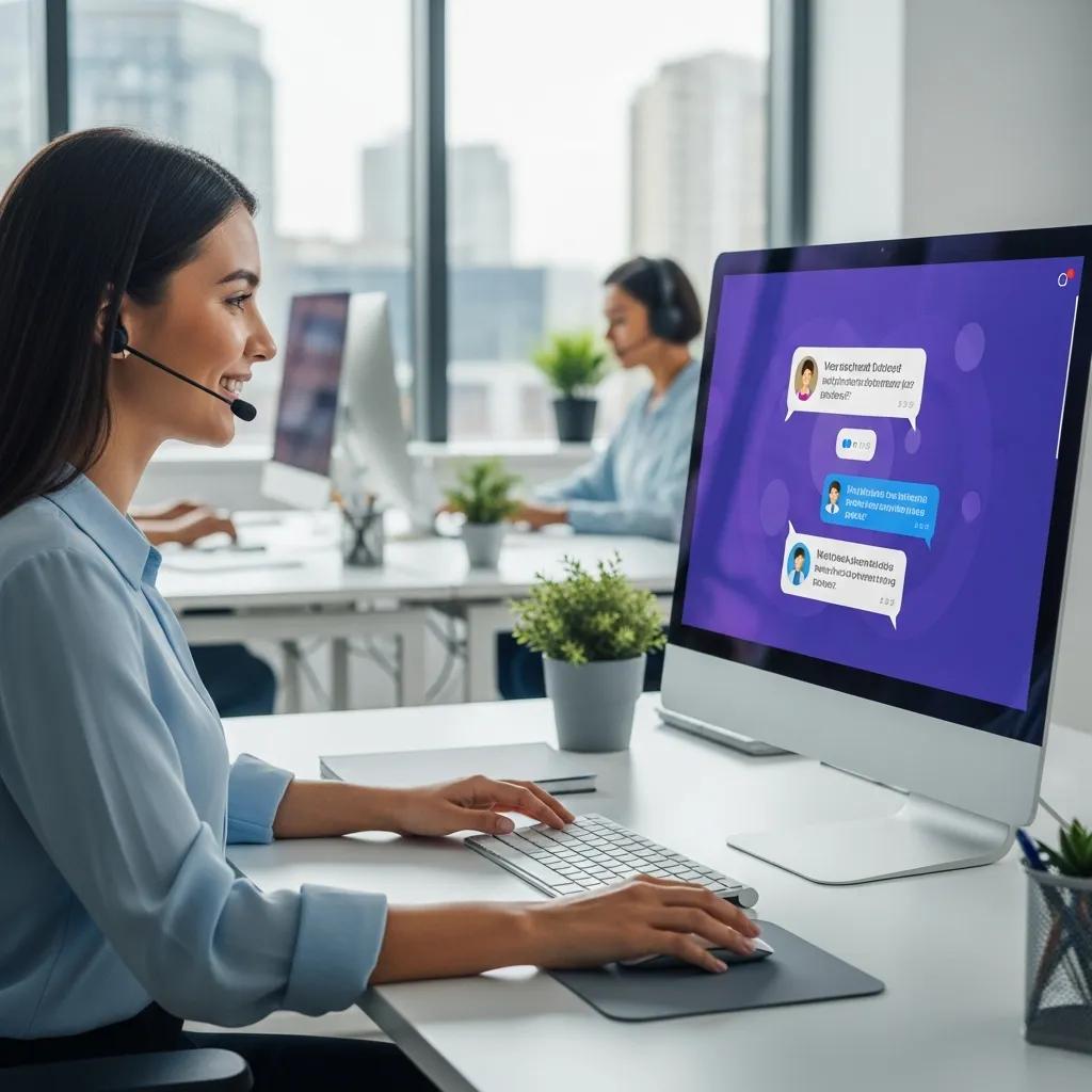 AI technology enhancing customer service interactions in a modern office