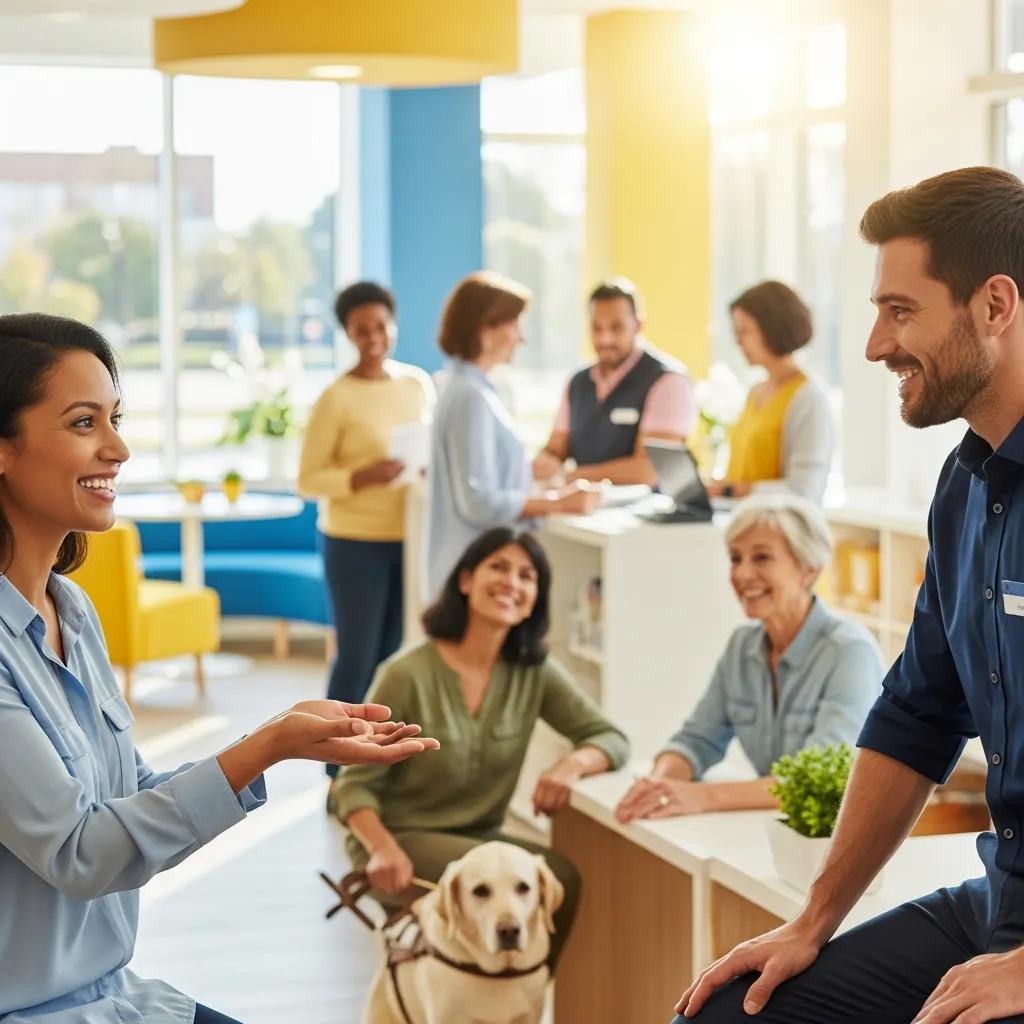 Diverse group of people engaging in a positive customer service interaction