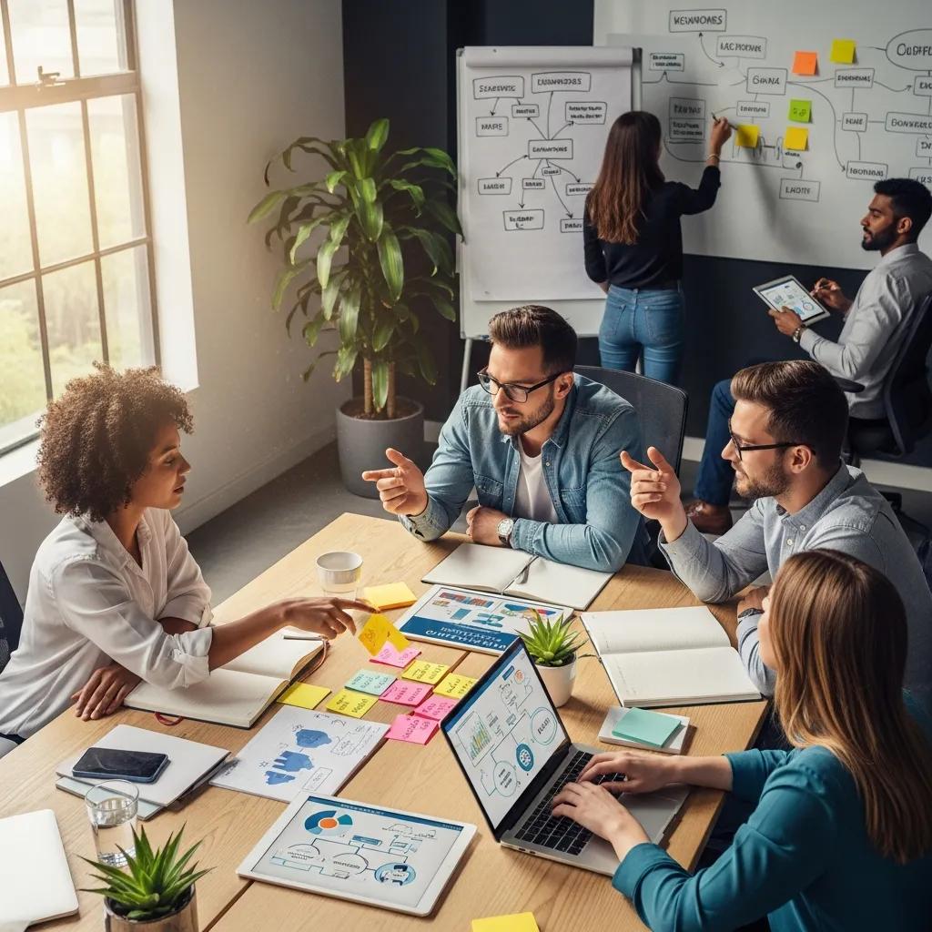Team collaborating to design customer experience strategies on a whiteboard
